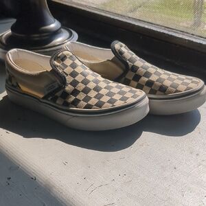 Vans Kids Black and Cream Checkered Slip-On Sneakers